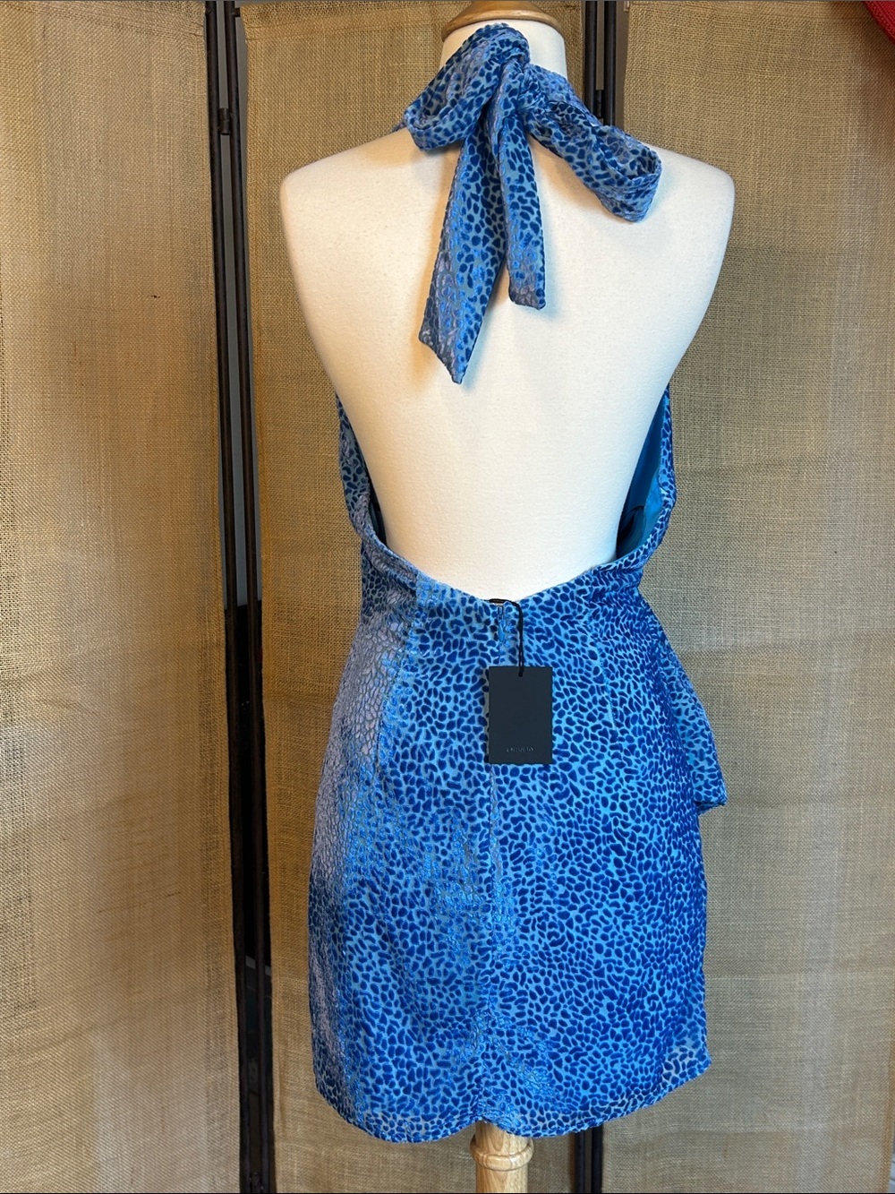 NEW NBD Pari Mini Dress in Blue Leopard Velvet Revolve Size Medium - Picture 8 of 16